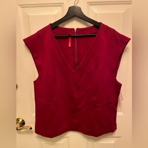 Spanx Top Ponte Seamed V Neck Top Red Zipper Size 2X Color Deep Red New